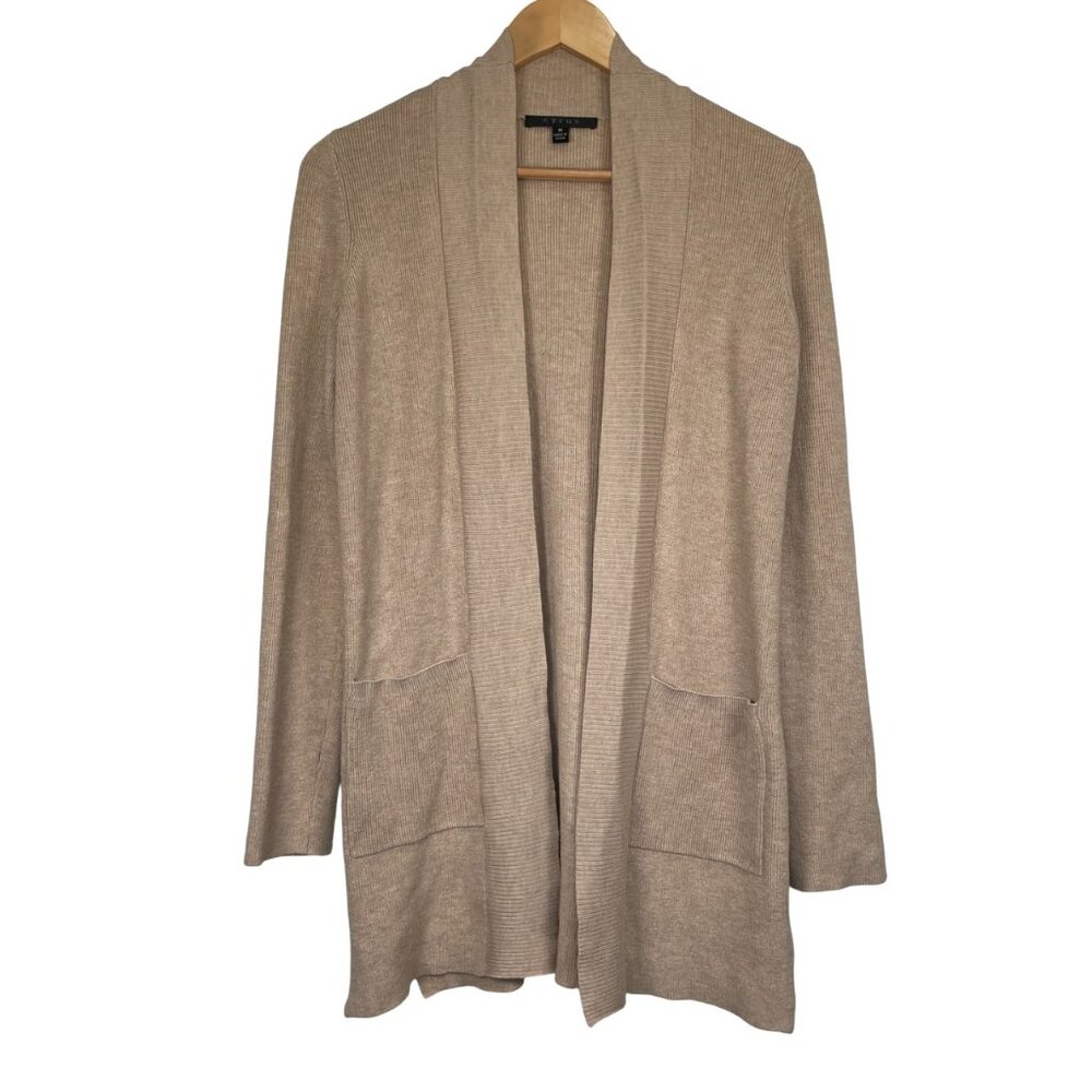 Cyrus Cardigan Sweater Open Front Front Pockets Vented Sides Tan Women's Size M - Picture 1 of 16